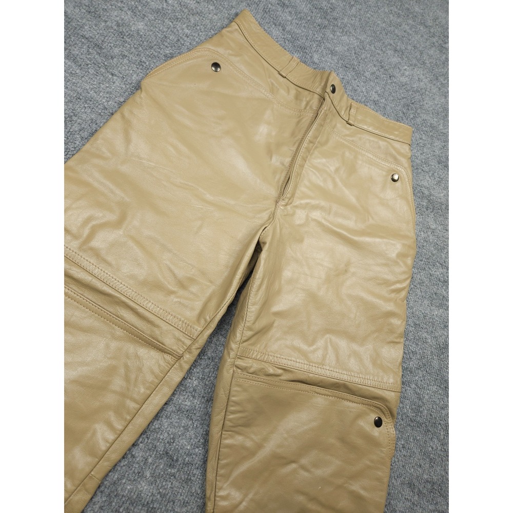 Marco Morani Leather Pants Women's 9/10 Beige Snap Armor Pockets Motorcycle